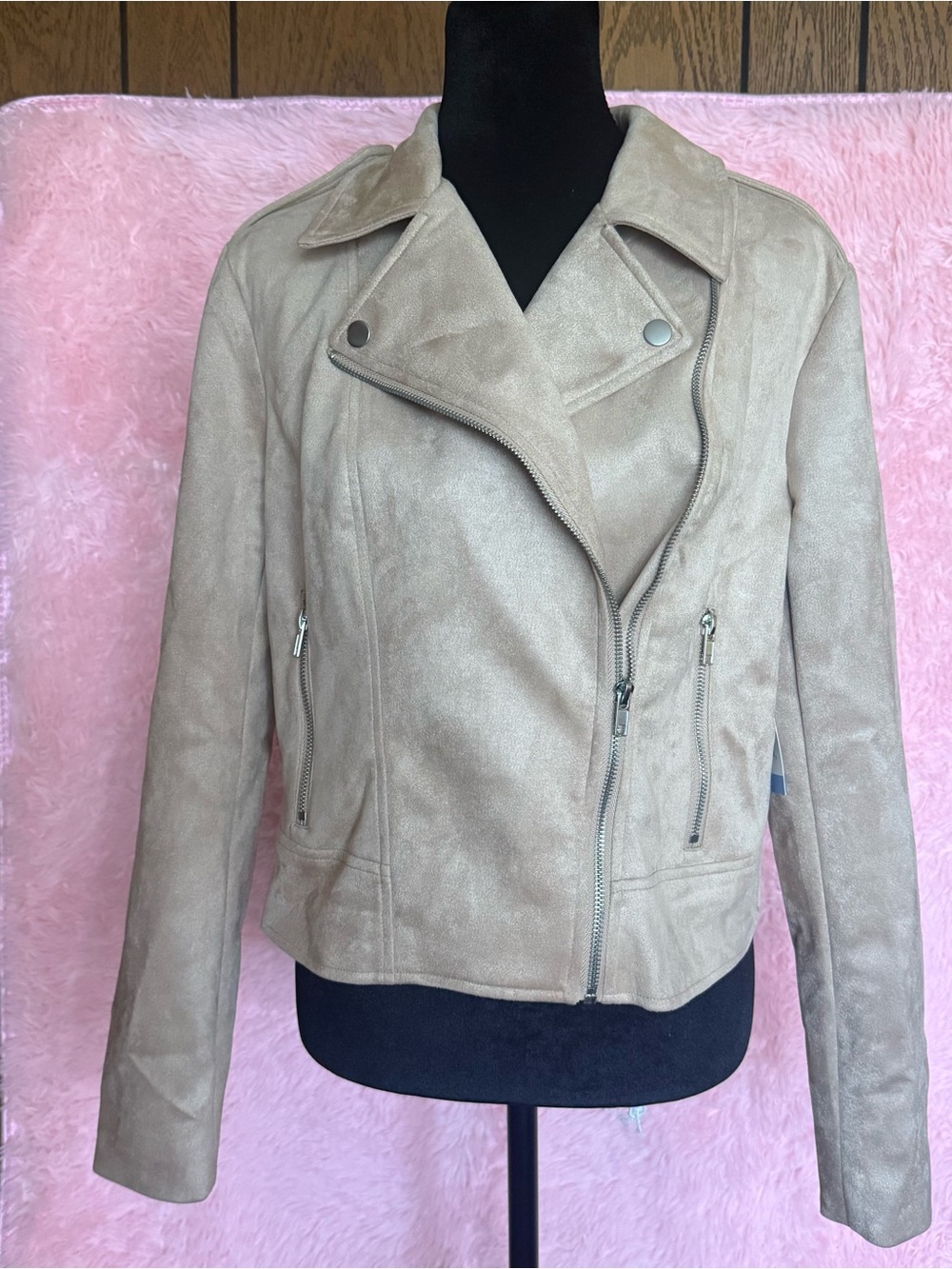 BB Dakota Steve Madden Faux Suede Moto Jacket Beige Large NWT